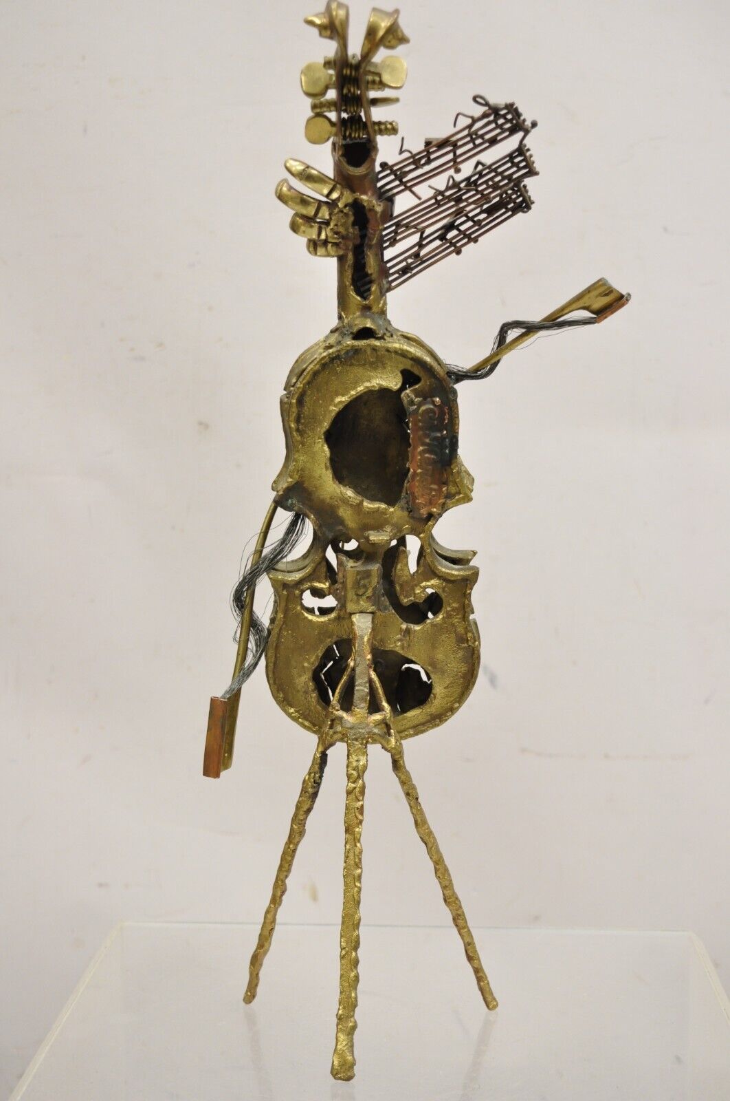 Vintage "Broken Fiddle" Bronze Violin Sculpture on Stand by Chaim Hendin