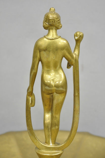 Vintage Art Nouveau Brass Figural Nude Woman Centerpiece Compote Dish Bowl