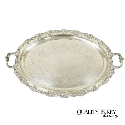 Vintage English Sheffield Silver Plated Oval Maple Leaf Serving Platter Tray