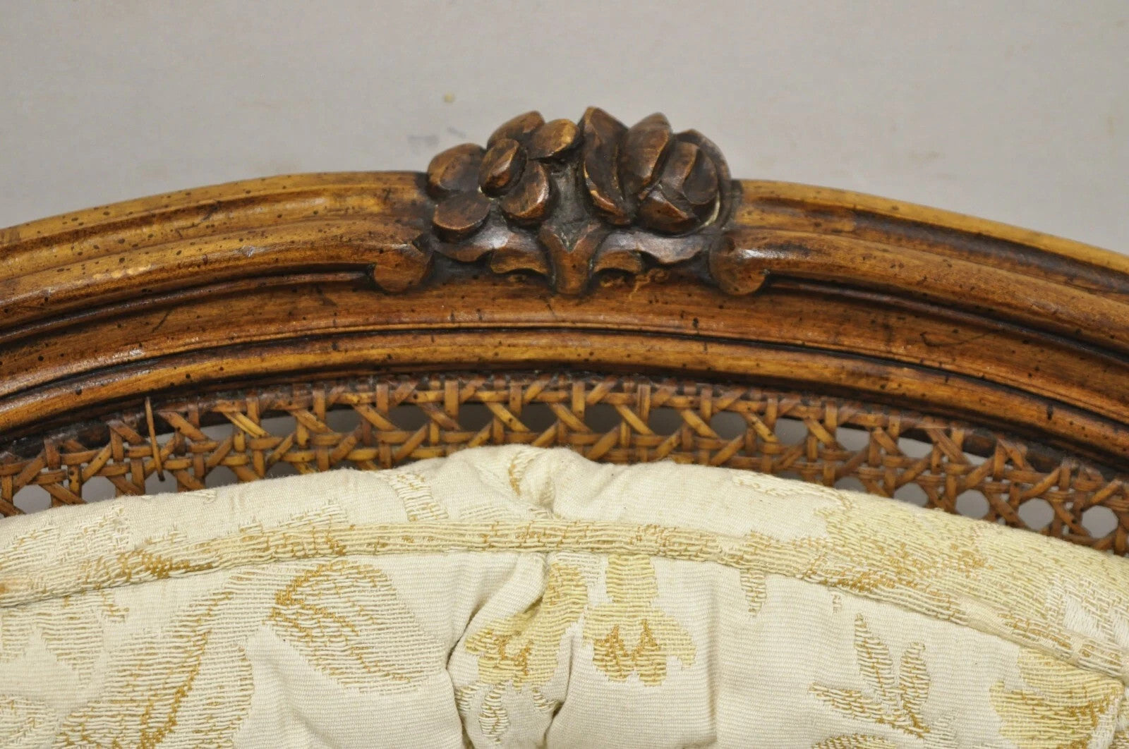 Vintage Heritage French Country Louis XV Style Cane Back Fauteuil Arm Chair