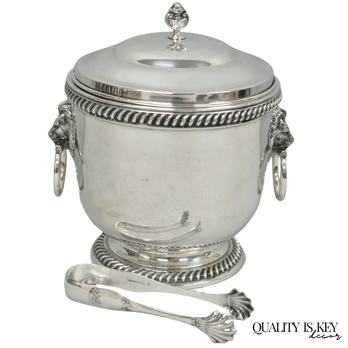Antique English Regency Lion Head Silver Plated Covered Bar Ice Bucket