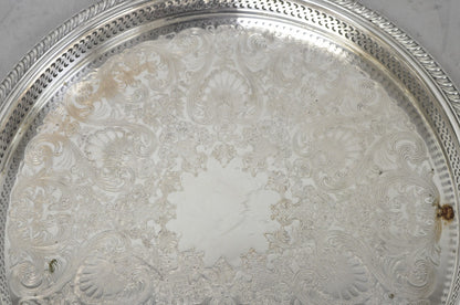Vintage WM Rogers Round Sllver Plated Raised Gallery Serving Platter Bar Tray