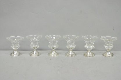 Antique English Victorian Crystal Glass & Silver Sweetmeat Candy Nut Dish, Set 6