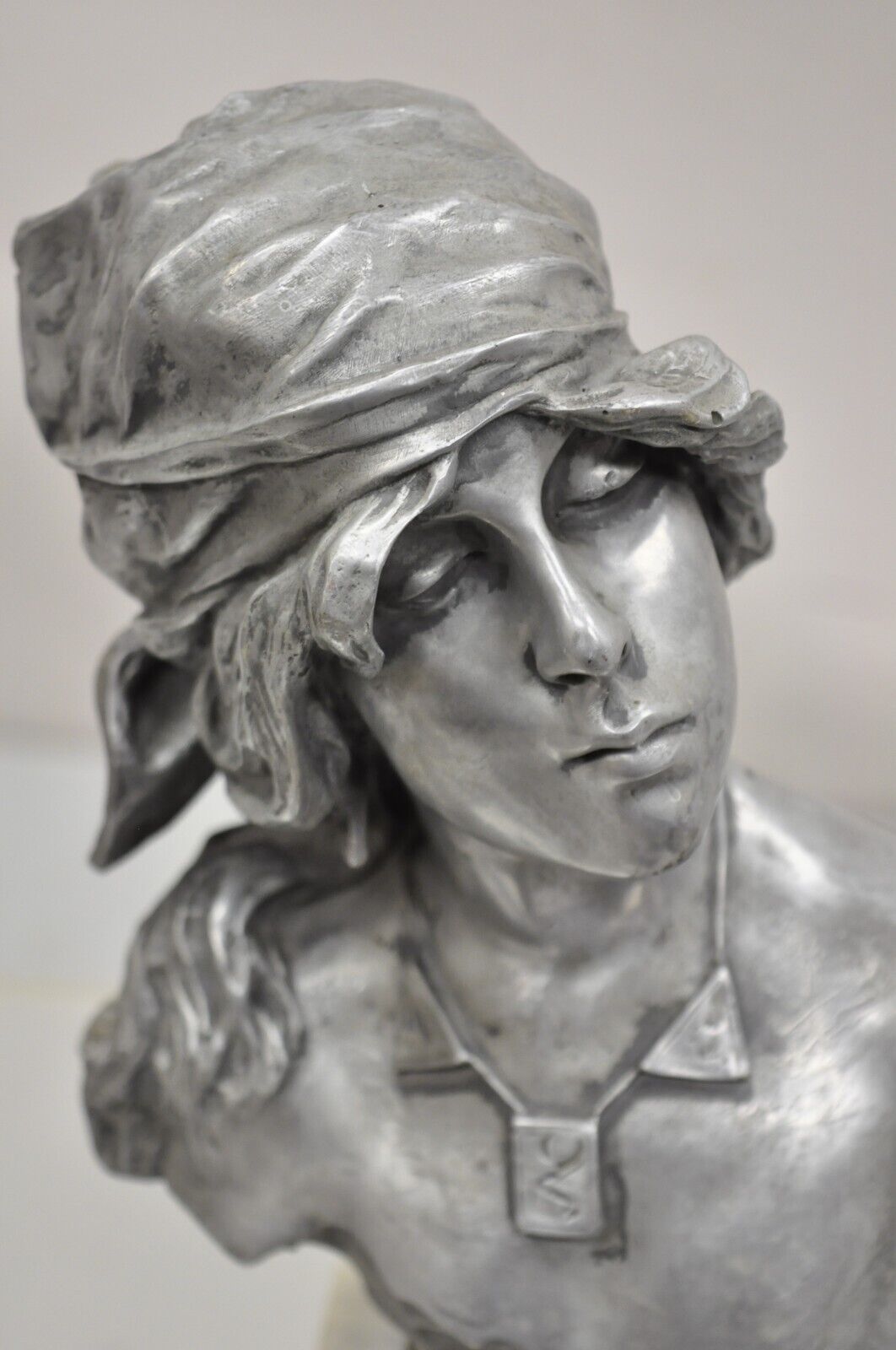 Antique Emmanuel Villanis "Saida" Pewter Clad Female Bust Sculpture Statue