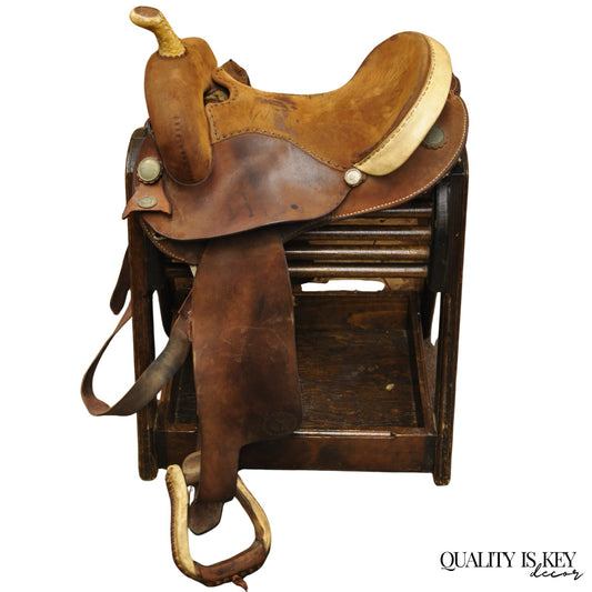 Vintage Circle Y Brand Brown Leather & Suede 14 inch Barrel Horse Western Saddle