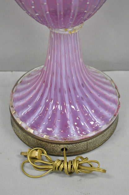 Vintage Italian Mid Century Modern Murano Pink & Purple Bubble Glass Table Lamp