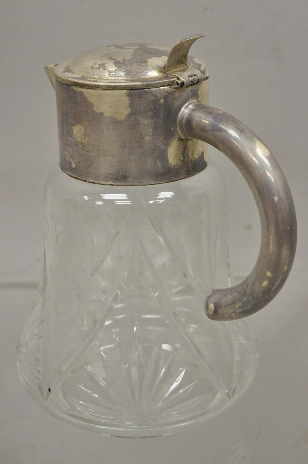 Antique Victorian Silver Plated German Cut Crystal Glass Lemonade Water Pitcher