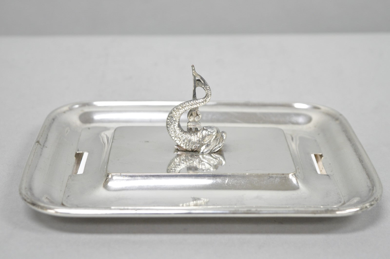 Antique English Regency Silver Plated Serpent Dolphin Desk Dish Note Holder