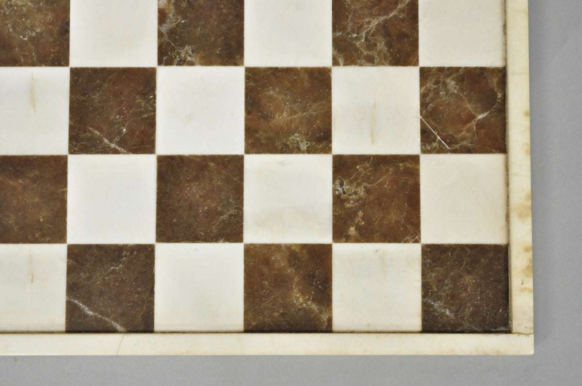 Vintage Mid Century Modern Mosaic Brown Marble Stone Chess Game Checkerboard