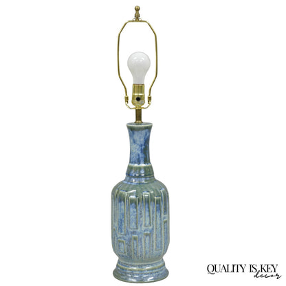 Vintage Mid Century Modern Blue & Green Drip Glaze Ceramic Pottery Table Lamp