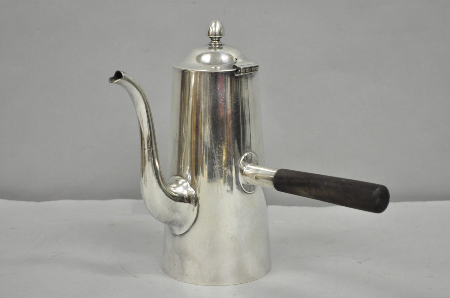 Vintage US Navy Art Deco Silver Plated Coffee Tea Pot Kettle w/ Wooden Handle