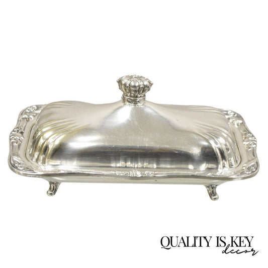 Vintage Coronet Silver Victorian Silver Plated Covered Butter Dish Crown Handle