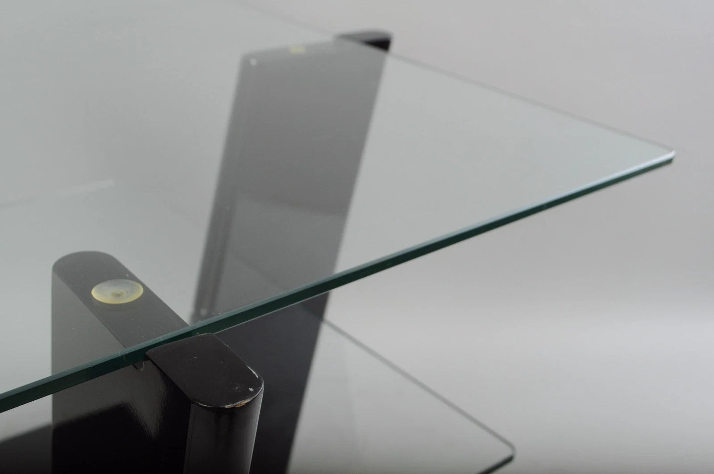 Contemporary Modern Black Lacquer & Glass 3 Tier Space Age End Tables - a Pair