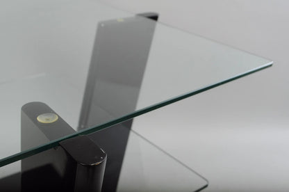 Contemporary Modern Black Lacquer & Glass 3 Tier Space Age End Tables - a Pair
