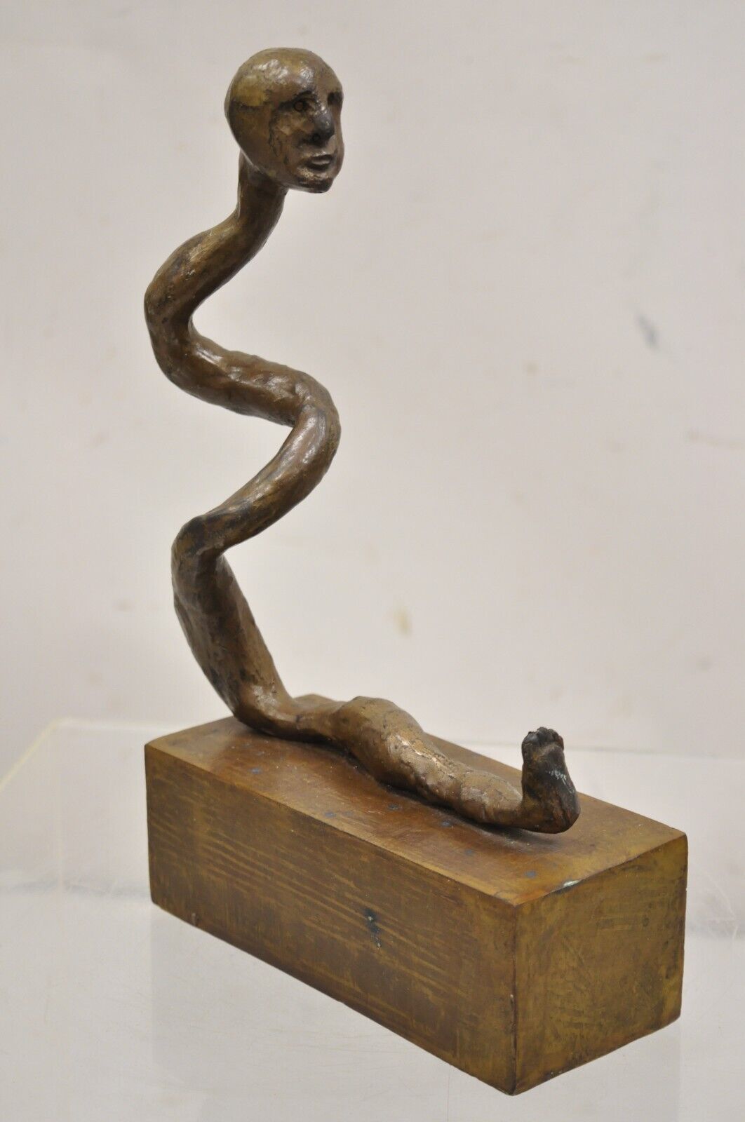 Sheryl C. Benjamin Brutalist Modern Abstract Bronze Serpent Figure Sculpture