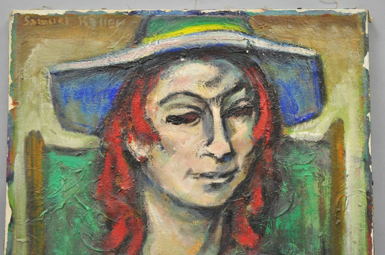 Vintage Samuel Heller "Woman w/ Red Hair" Oil on Canvas Portrait Painting Signed