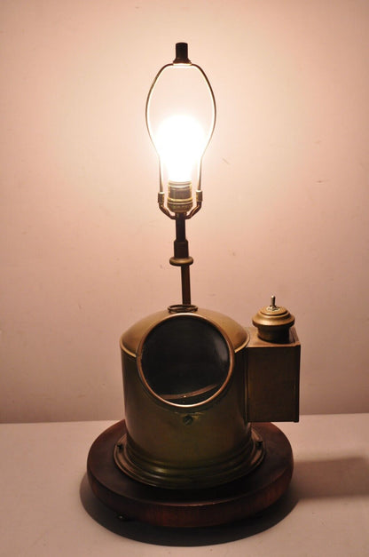 Antique English Victorian Nautical Brass Ship Binnacle Compass Table Lamp