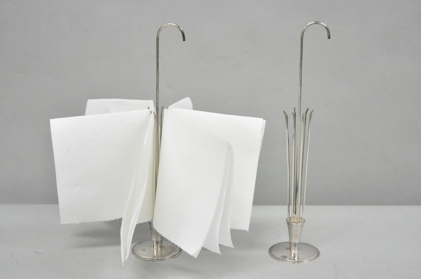Mid Century Danish Modern Silver Plated Umbrella Cocktail Napkin Holder - Pair