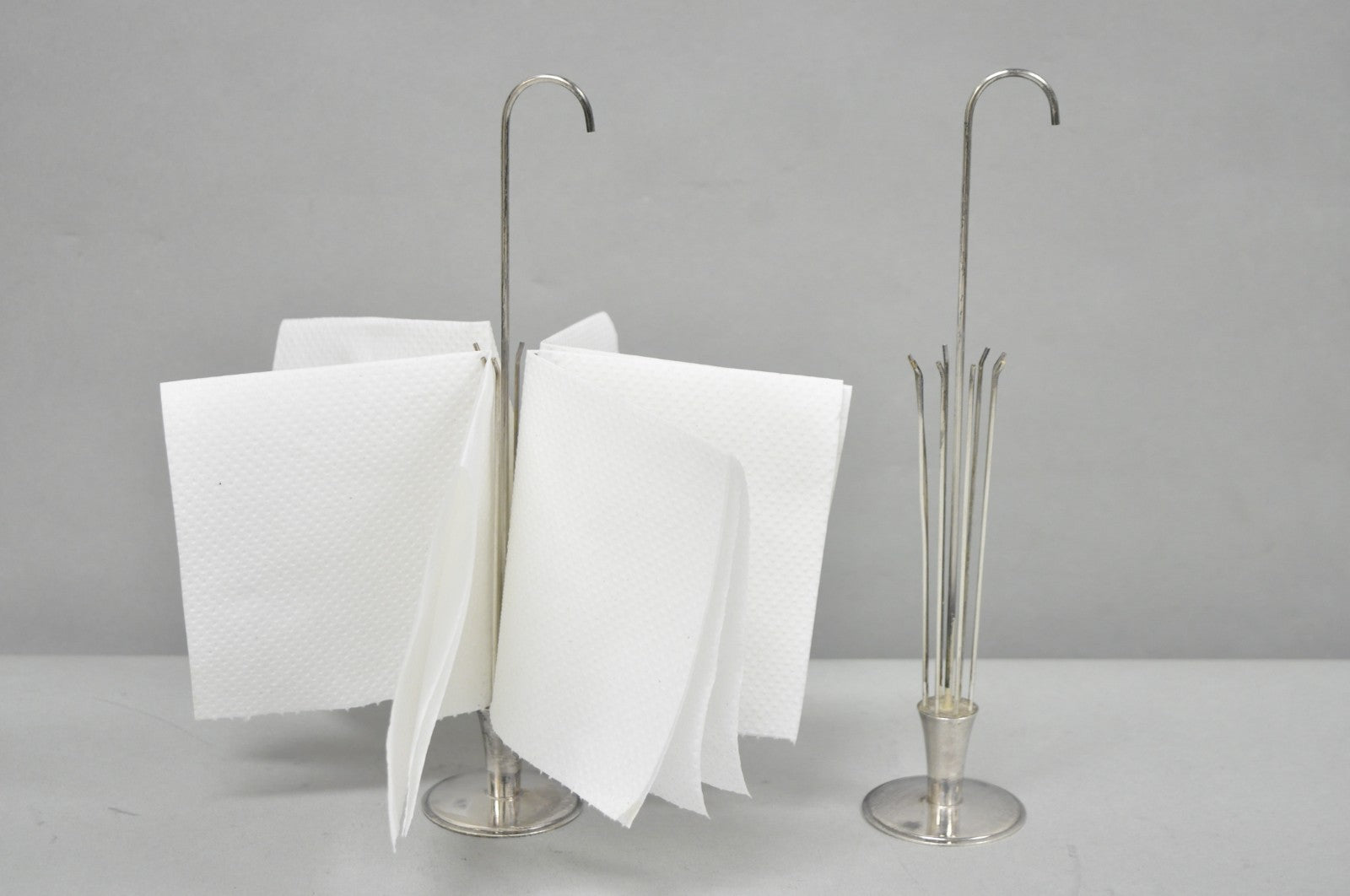 Mid Century Danish Modern Silver Plated Umbrella Cocktail Napkin Holder - Pair