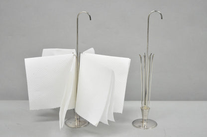 Mid Century Danish Modern Silver Plated Umbrella Cocktail Napkin Holder - Pair