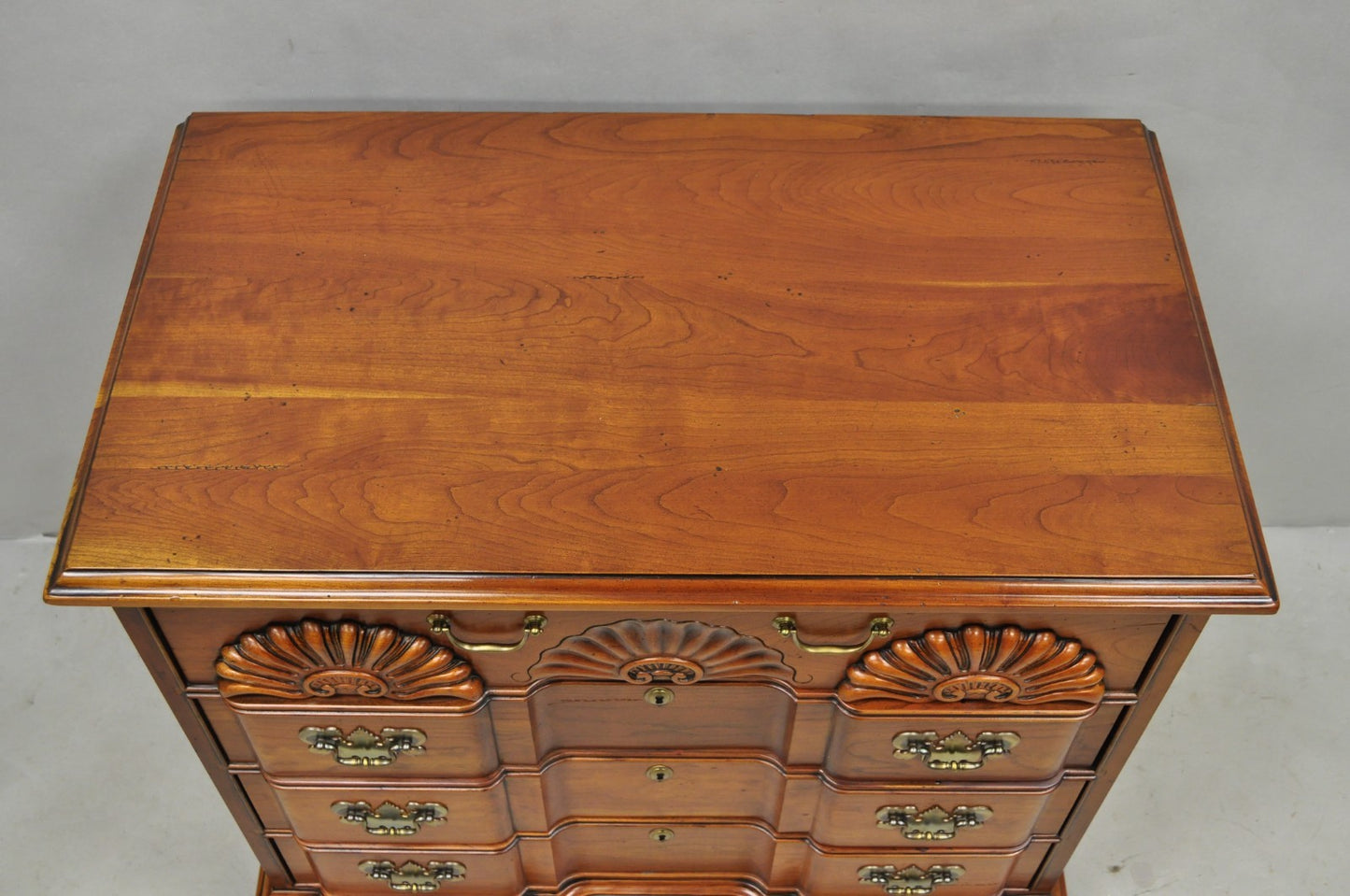 Vintage Georgian Cherry 3 Drawer Block Front Bachelor Chest Dresser by Harden