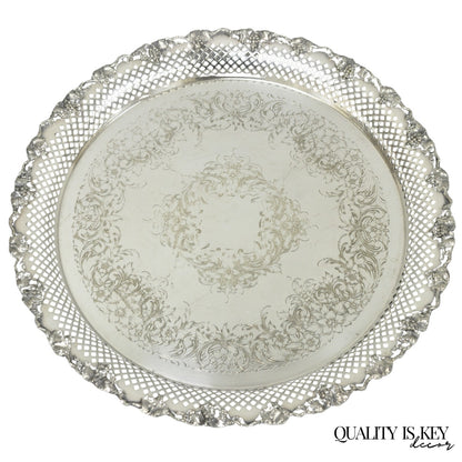 Vintage EG Webster & Son Silver Plated Grapevine Round Bar Serving Platter Tray