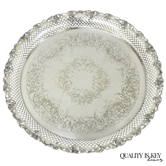 Vintage EG Webster & Son Silver Plated Grapevine Round Bar Serving Platter Tray