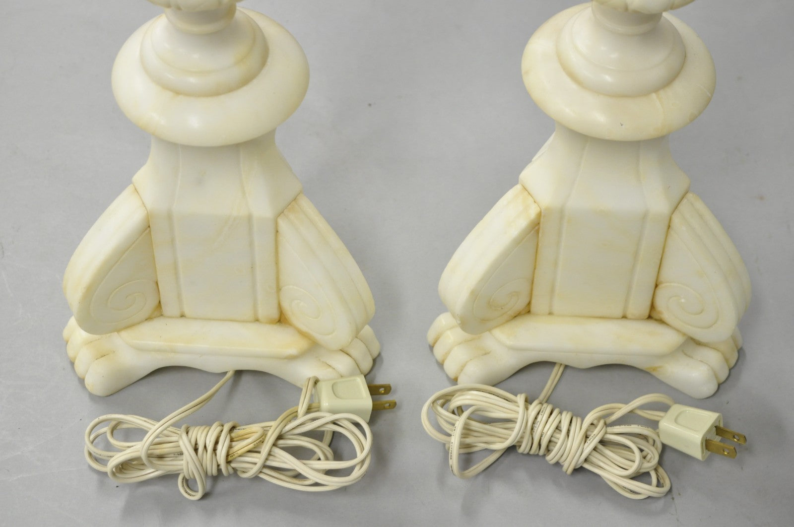 Antique Italian Neoclassical Carved Alabaster Marble Column Table Lamps - a Pair