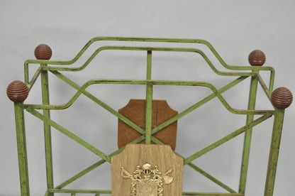 Vintage Italian Neoclassical Green Wrought Iron Book Magazine Rack w/ Shield