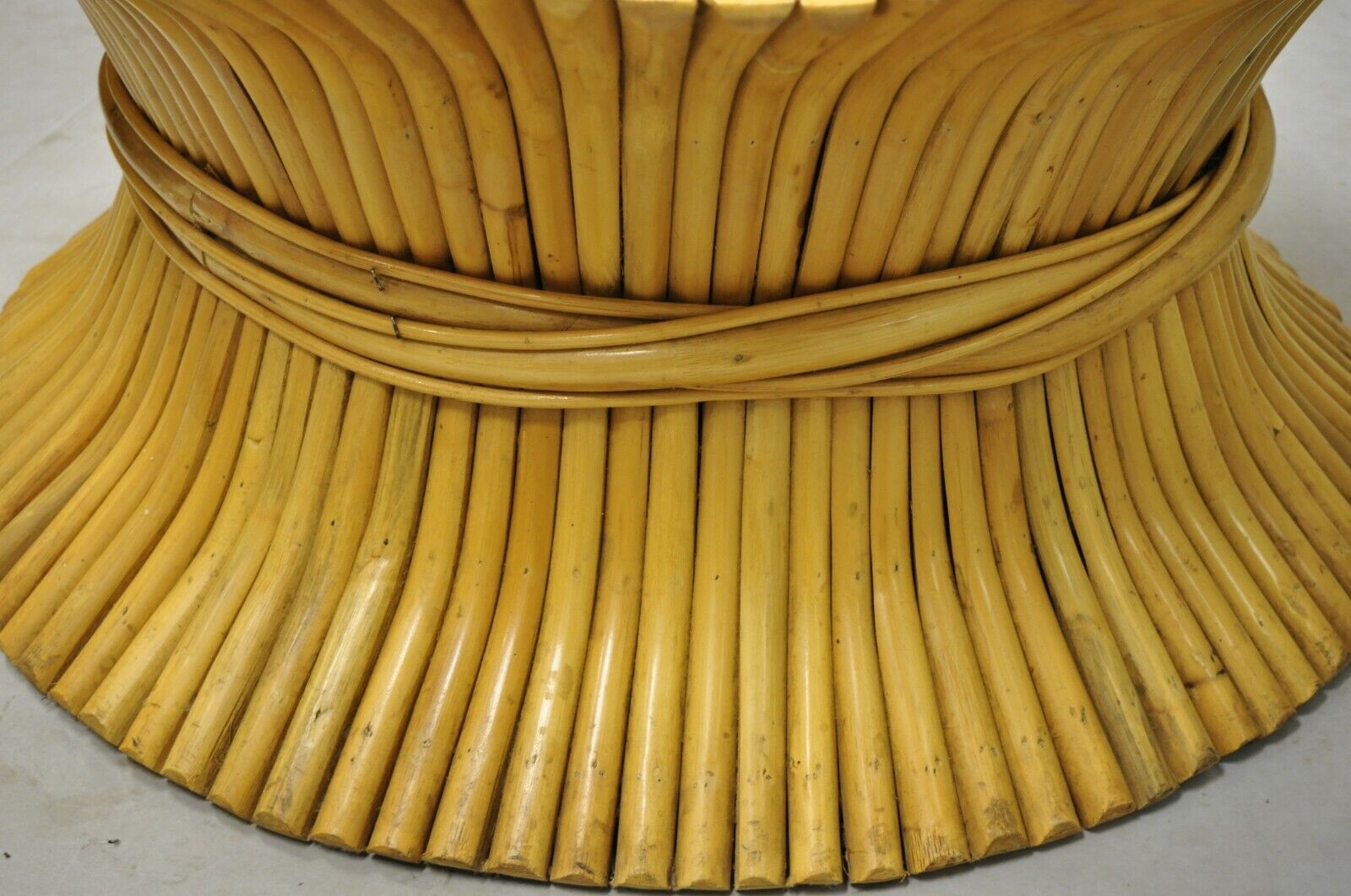McGuire Style Sheaf of Wheat Bamboo 48" Round Glass Coffee Table