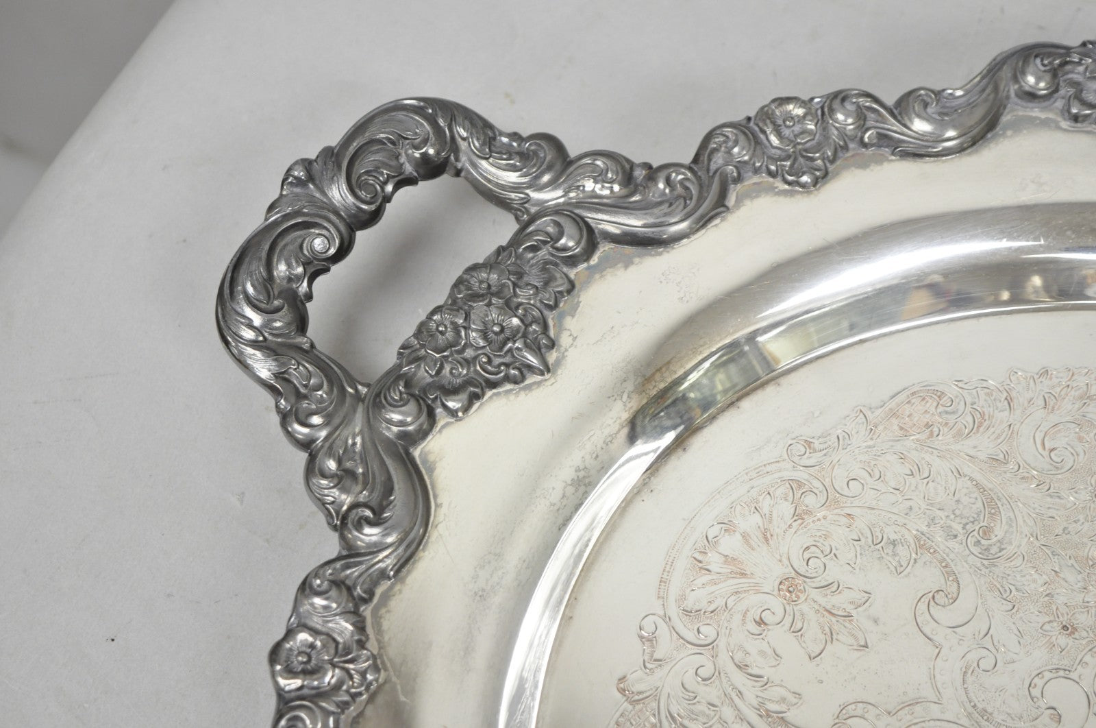 Vintage Poole 400 Lancaster Rose Silver Plated Bar Serving Platter Tray on Feet