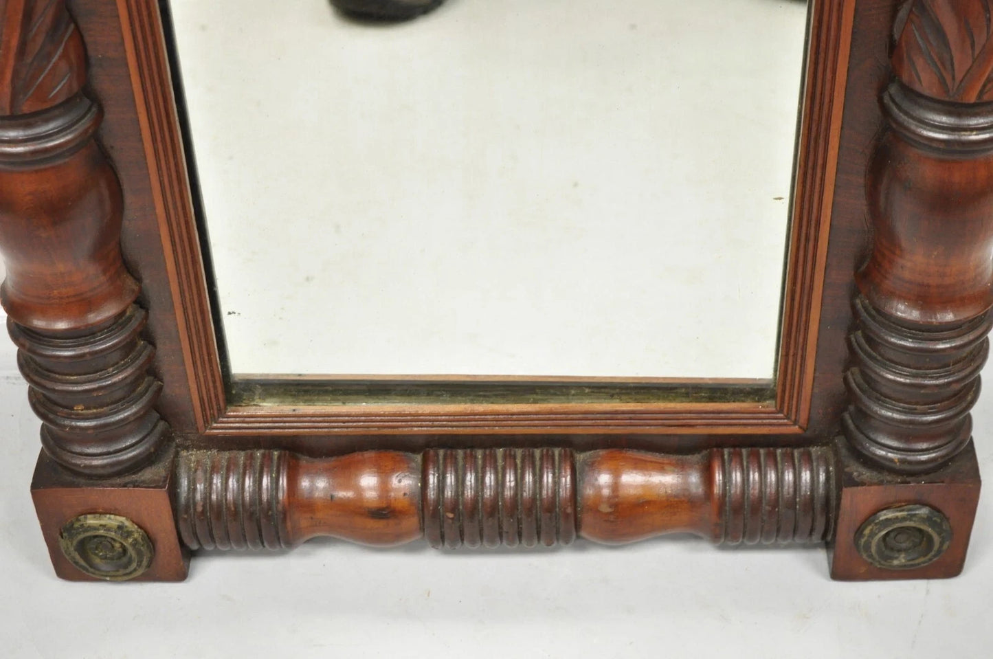 Antique American Empire Walnut Leaf Carved Wall Console Pier Mirror