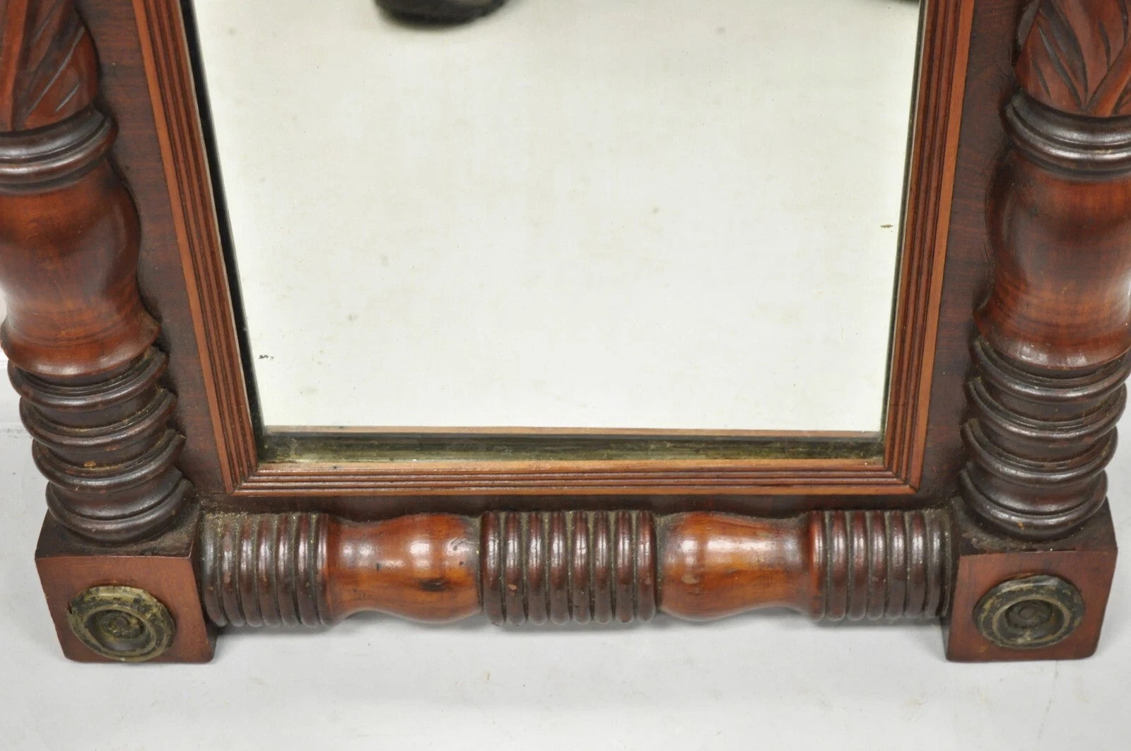 Antique American Empire Walnut Leaf Carved Wall Console Pier Mirror