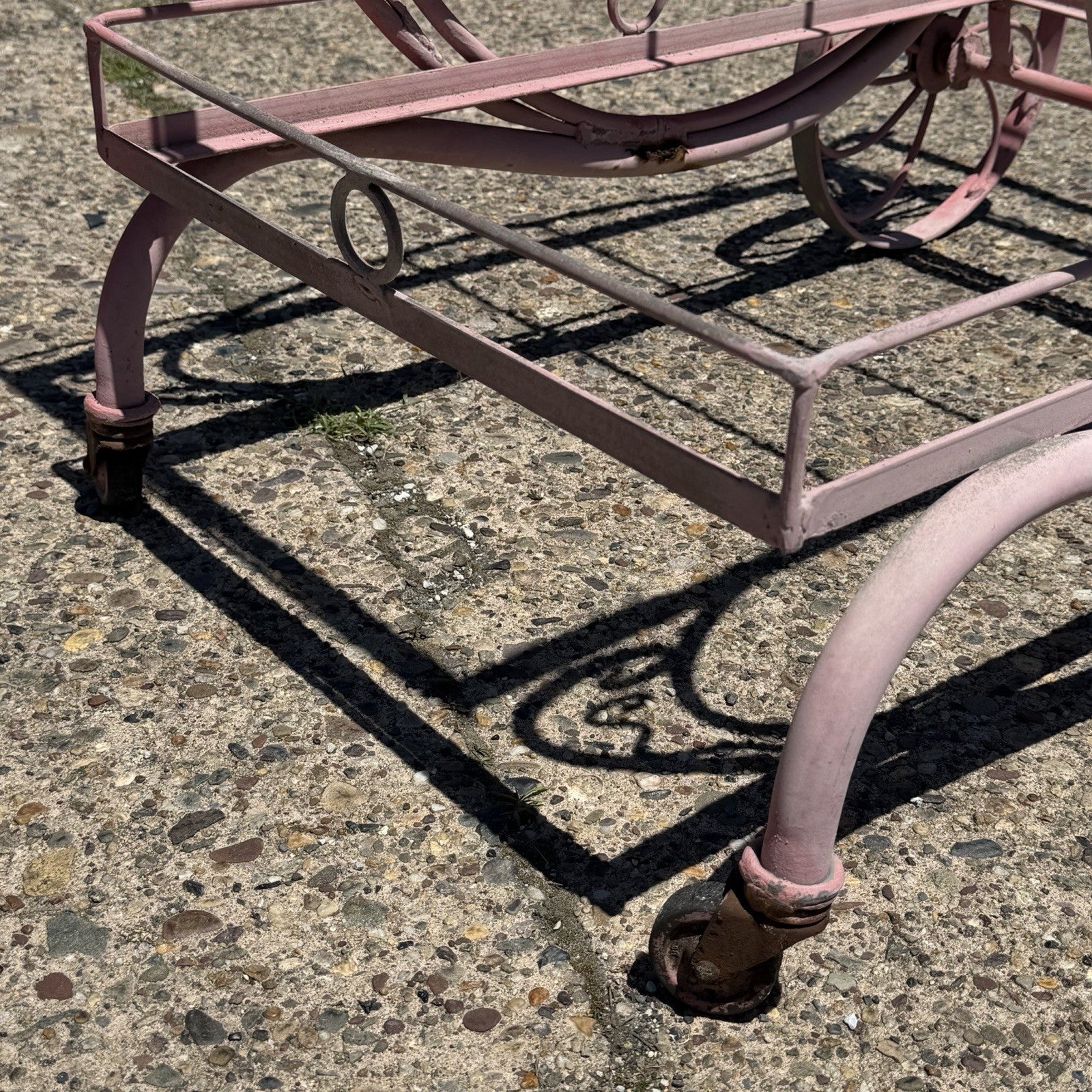 Antique Salterini Mt Vernon Wrought Iron Art Nouveau Pink Serving Bar Tea Cart