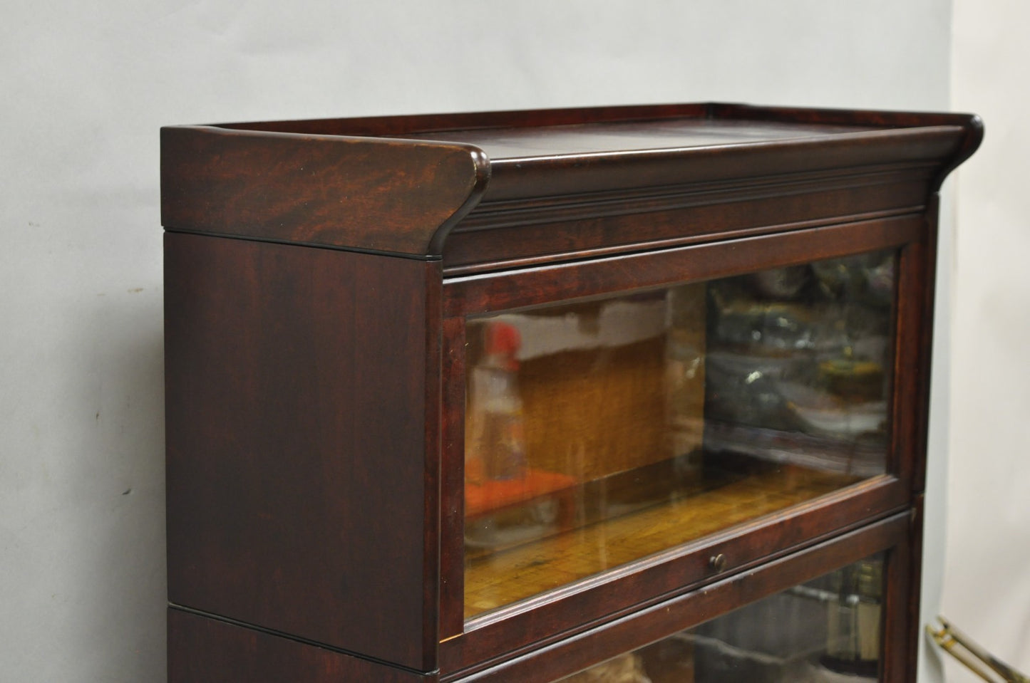 Antique Mahogany 4 Section Barrister Bookcase Glass Door Stacking Lawyer Cabinet