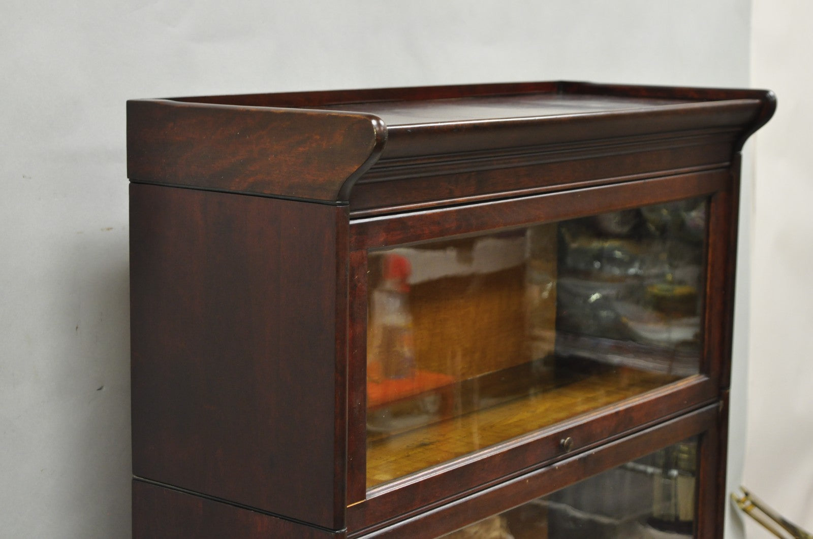 Antique Mahogany 4 Section Barrister Bookcase Glass Door Stacking Lawyer Cabinet