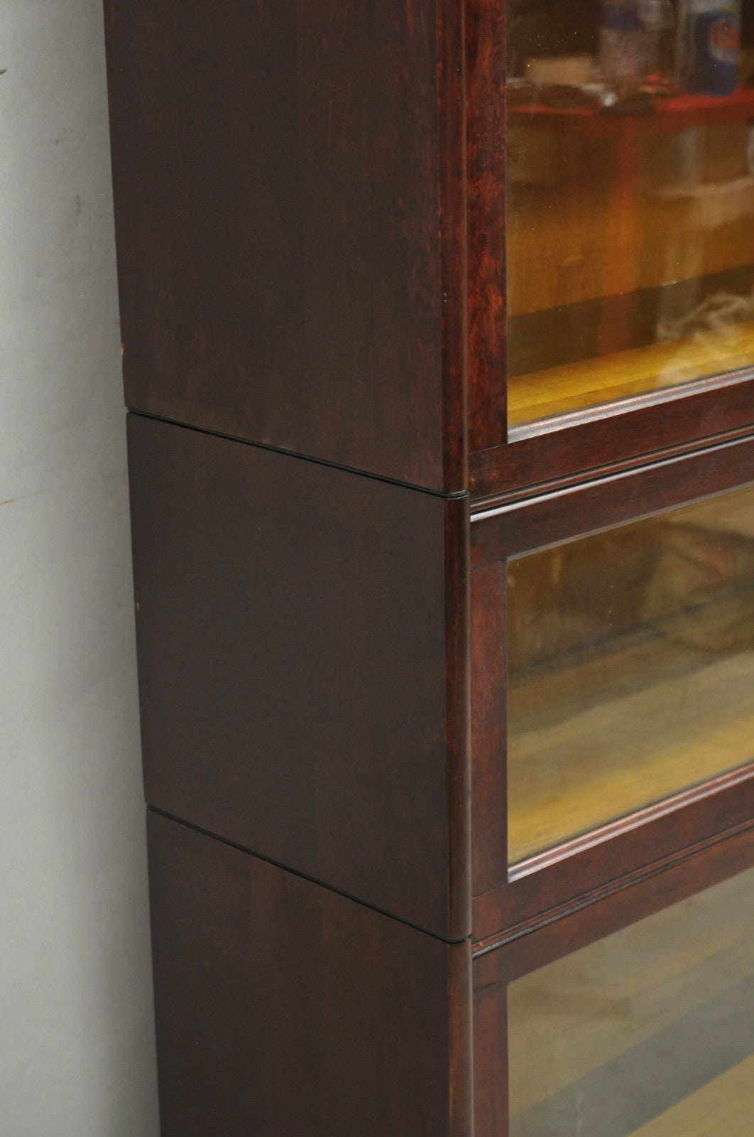 Antique Mahogany 4 Section Barrister Bookcase Glass Door Stacking Lawyer Cabinet
