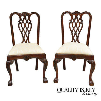 English Chippendale Style Carved Mahogany Ball & Claw Dining Side Chairs - Pair