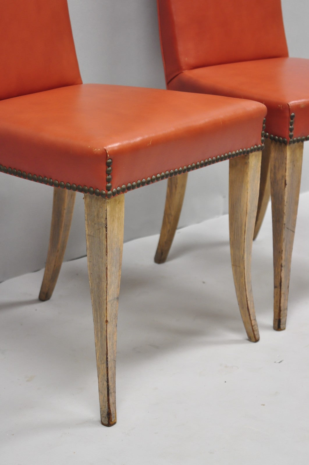 Vintage French Art Deco Gio Ponti Style High Back Pickled Wash Side Chair - Pair