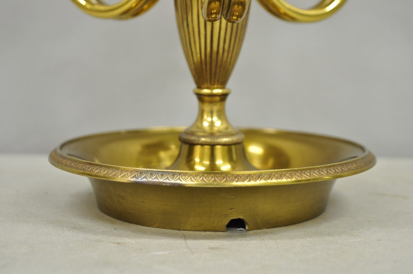 French Country Empire Brass Trumpet Arm Red Tole Shade Bouillotte Desk Lamp