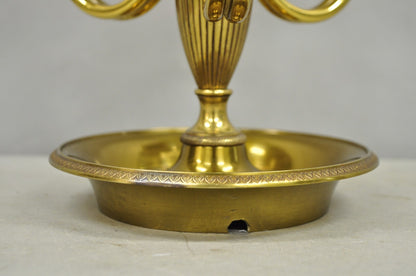 French Country Empire Brass Trumpet Arm Red Tole Shade Bouillotte Desk Lamp
