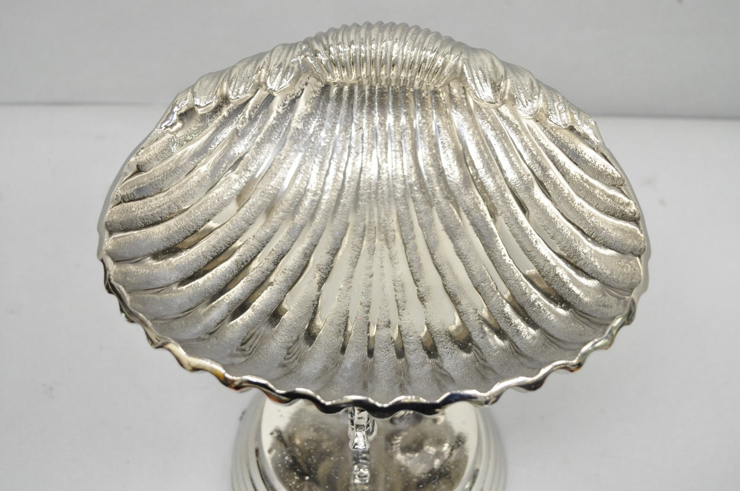 Decorative Nautical Silver Plated Seahorse Clamshell Pedestal Compote Candy Dish