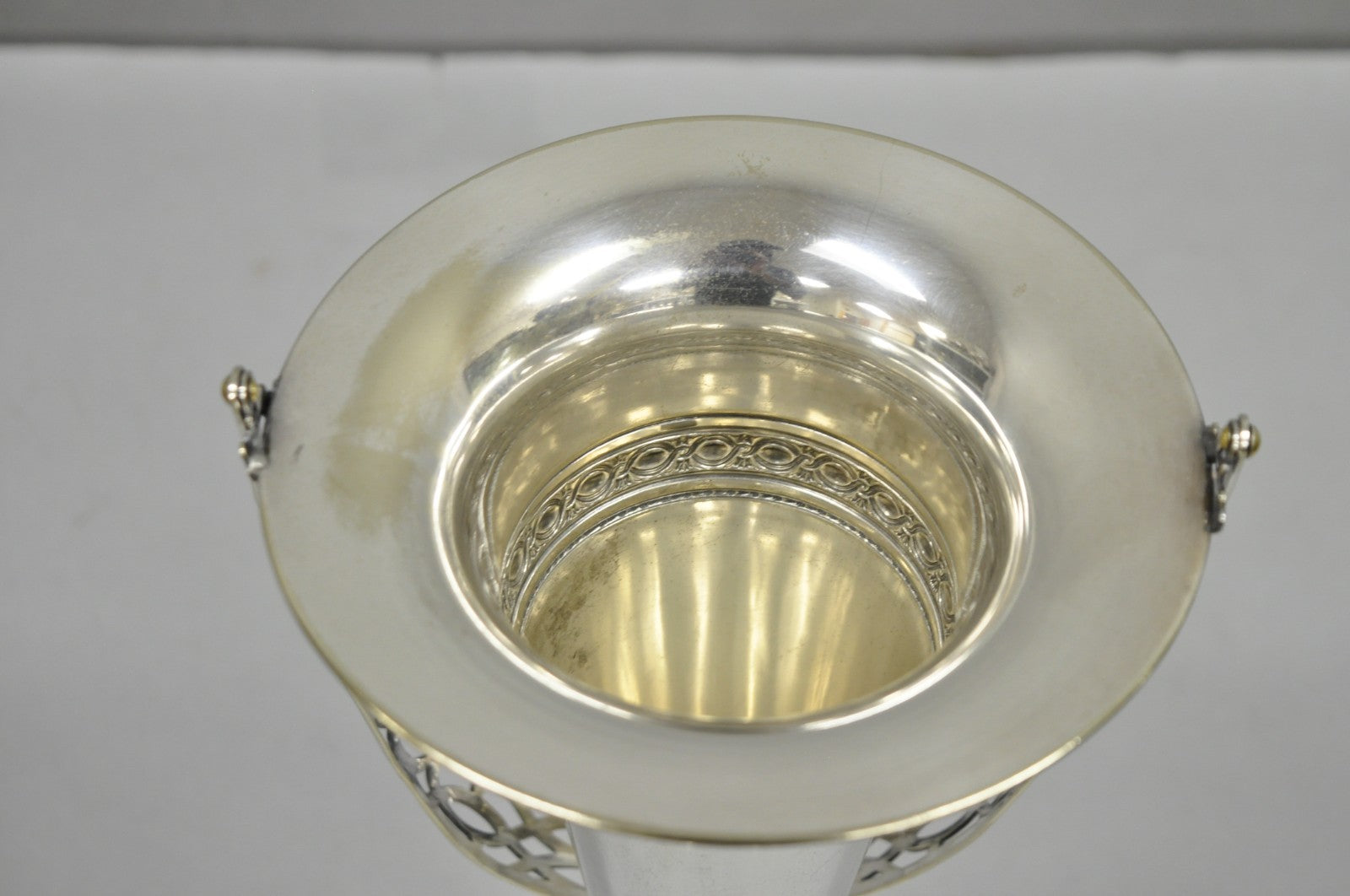 Vintage Victorian Silver Plated Trumpet Flower Vase with Reticulated Handle