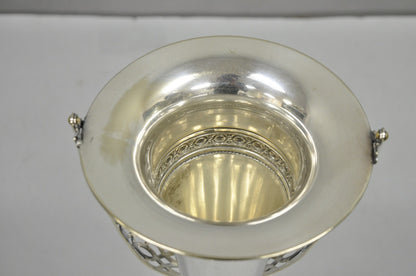 Vintage Victorian Silver Plated Trumpet Flower Vase with Reticulated Handle