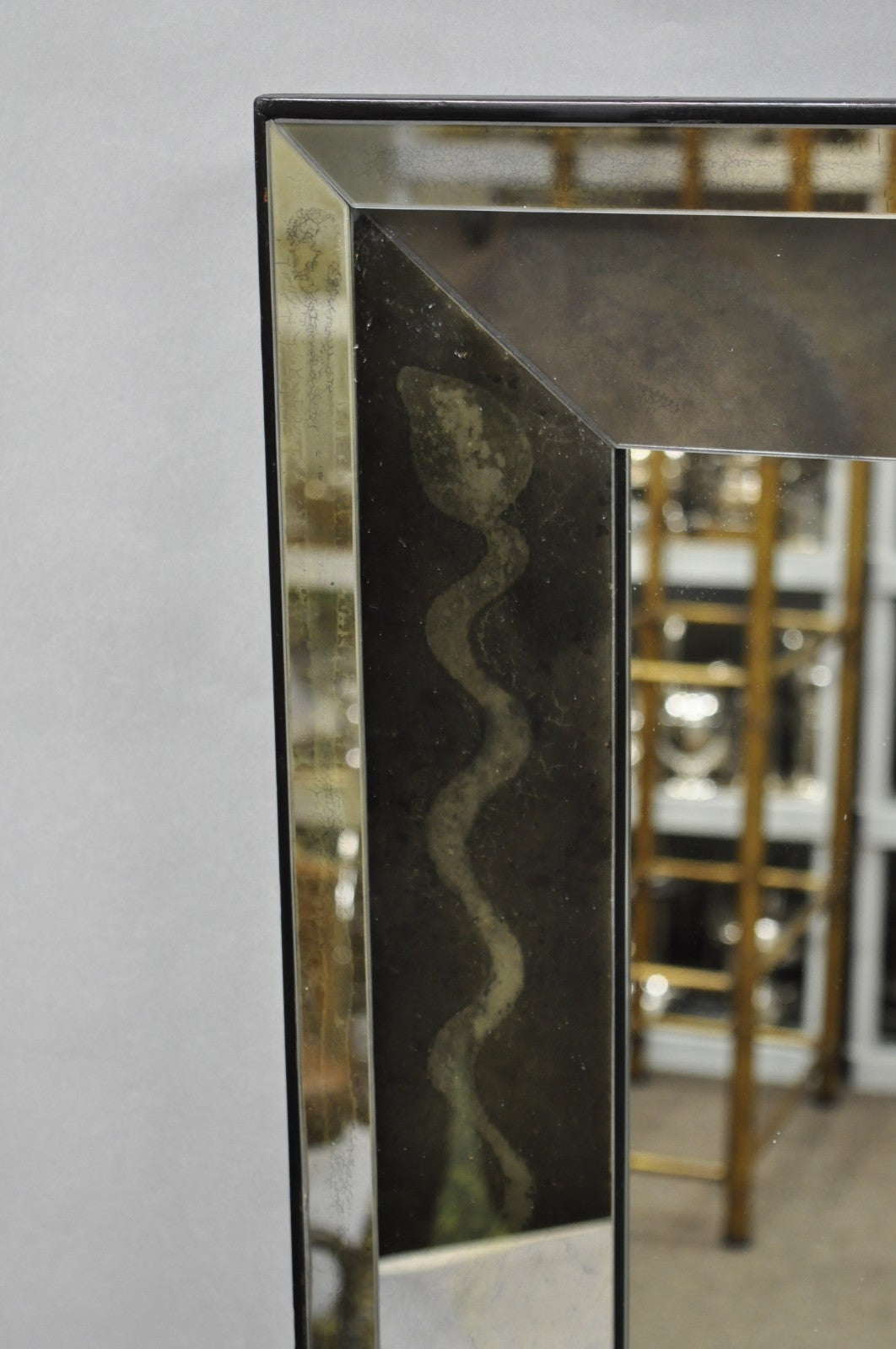 Hollywood Regency James Mont Style Verre Eglomise Smoked Glass Wall Mirror