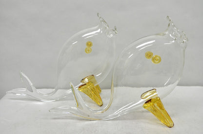 Vintage Mid Century Modern Blenko Style Amber Fin Blown Glass Fish Vase Bowl