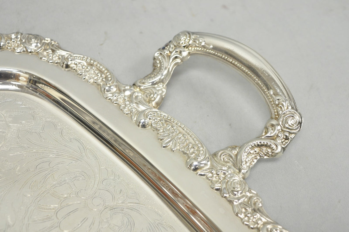 Vintage Oneida Victorian Silver Plated Etched Butlers Serving Platter Bar Tray