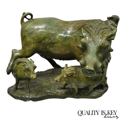 James Tandi African Wild Boar Green Carved Verdite Hardstone Sculpture Figure