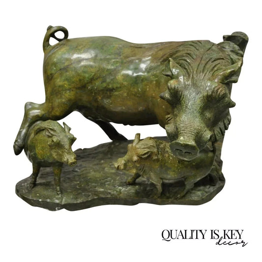James Tandi African Wild Boar Green Carved Verdite Hardstone Sculpture Figure