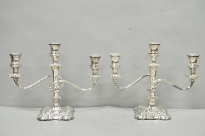 Antique E.G. Webster Victorian Silver Plated Scrolling 3 Arm Candelabra - a Pair
